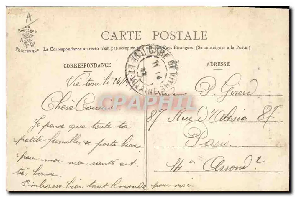 Jovem de Rumengol — A Bretanha Pitoresca — Coleção A. Waron, St-Brieuc - Verso