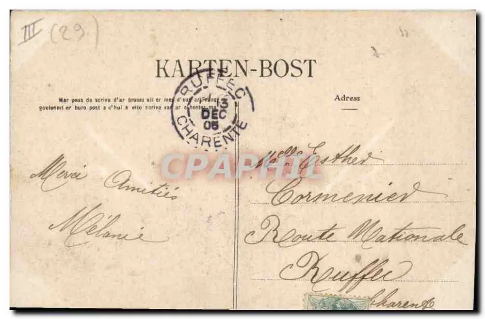 Jovem de Bannalec — Estudo dos chapéus da Bretanha — Coleção Villann, Quimper - Verso