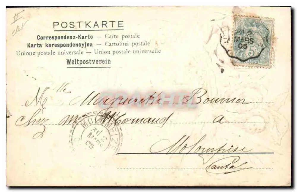 Main tendue dans un cœur de fleurs — éditeur : Weltpostverein, n°8 - Verso