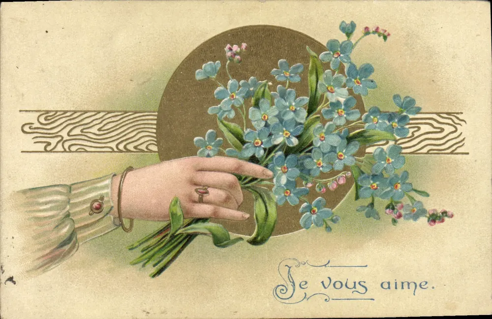 Mão segurando um buquê de flores — Je vous aime. — Série 5580 - Frente