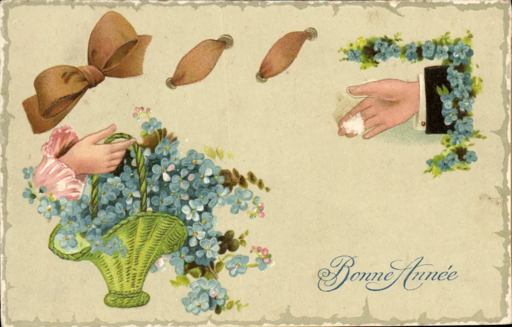 Arranjo de flores de oublie — Boa Ano — impressa na Alemanha - Frente