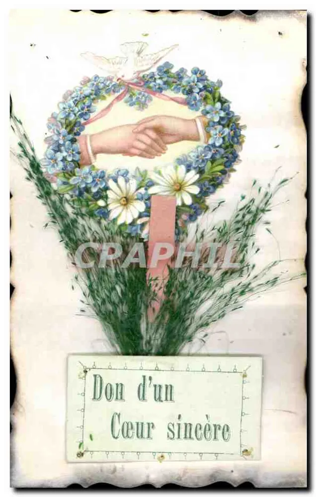 Doação de um Coração sincero — ilustração de duas mãos se apertando em uma coroa de flores — editor não visível - Frente