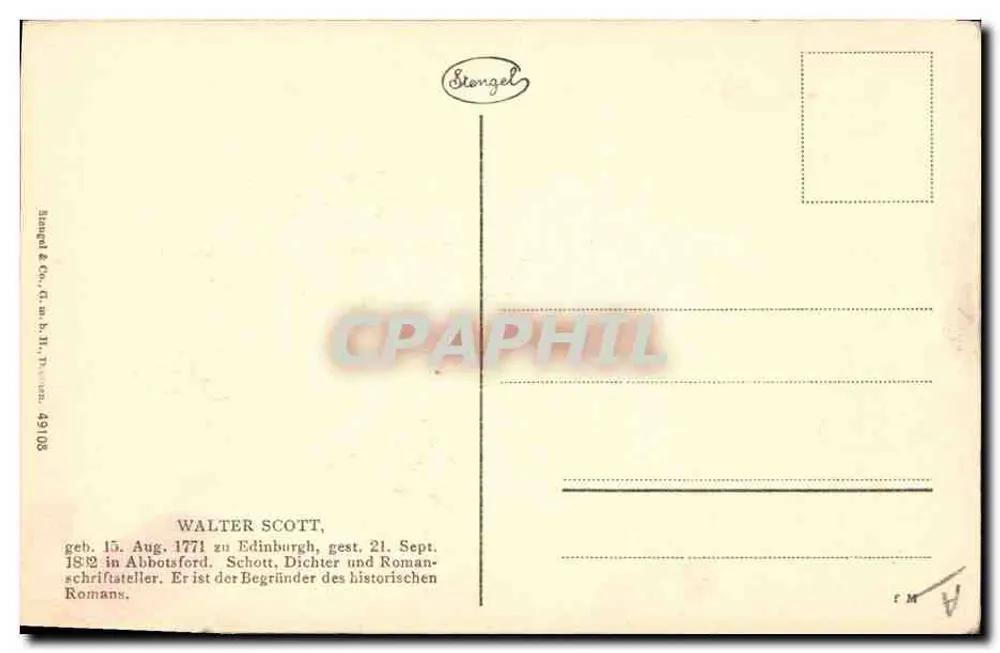 Walter Scott — retrato gravado — Stengel & Co. n° 49108 - Verso