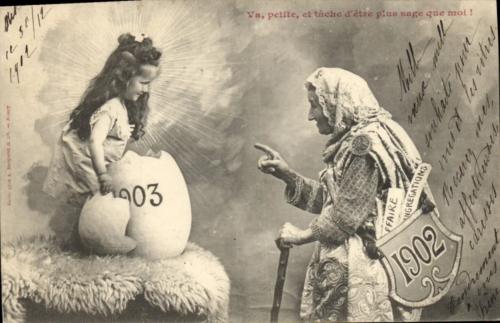 Kind, das aus einem Ei hervorkommt — 1903 — Foto A. Bongard & Cie — Nîmes - Vorderseite