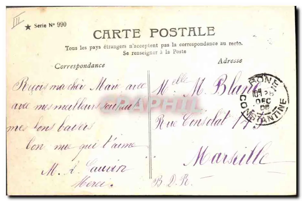 Drei Kinder — Jahr 1906 — anonymer Verlag, Serie N° 990 - Rückseite
