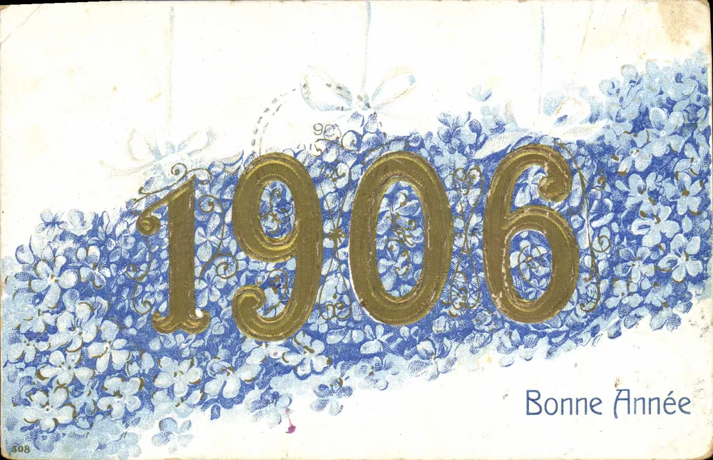 Ano Novo 1906 — Carta postal de boas-vindas — Editor: 308 - Frente
