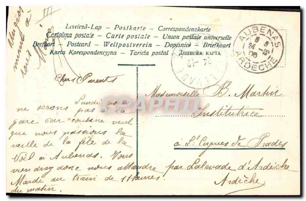Año 1907 — Tarjeta de felicitación con calendario — Editor no identificado - Reverso