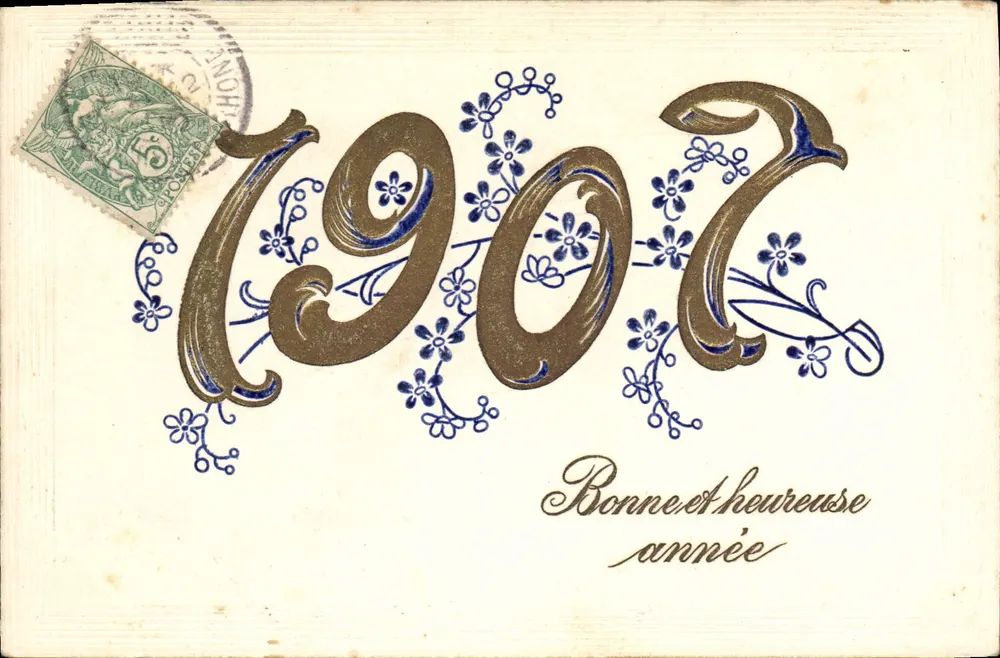 Ano 1907 — Boa e feliz ano — editor não identificado - Frente
