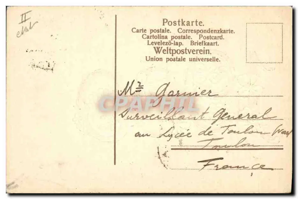 앤티크 엽서 화초 페인트 1909년 - 뒷면