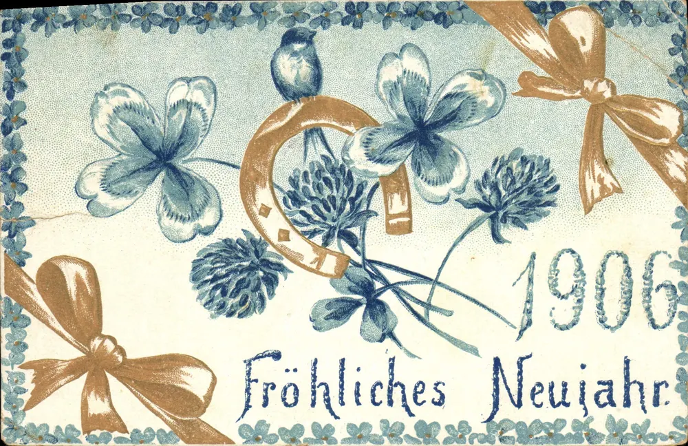 Fleurs et houppes de bonheur — carte de vœux pour l'année 1906 — éditeur Weltpostverein - Vorderseite