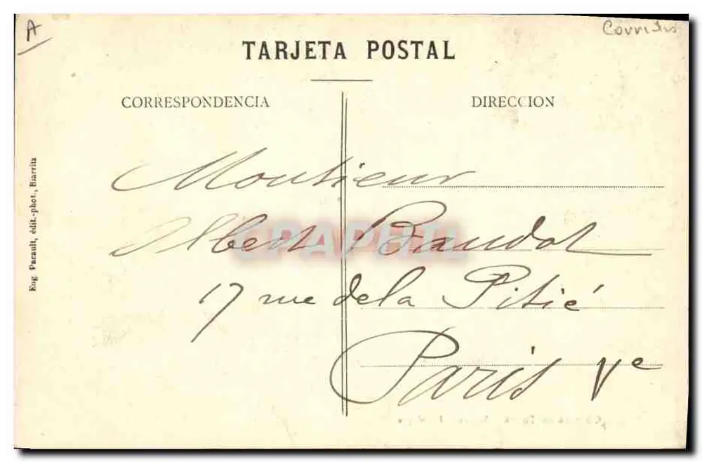 Corrida de Touros — Estocada à Volapié — Éditeur Bug Panulli, n° A - Verso