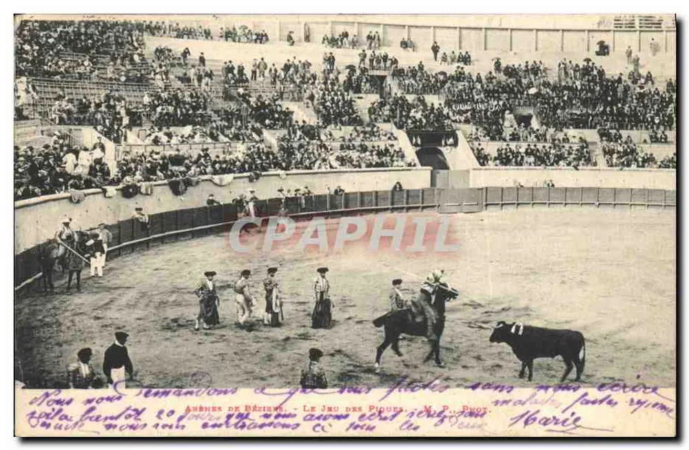 Arènes de Béziers — Le Jeu des Piques — M. P. Phot. - Vorderseite