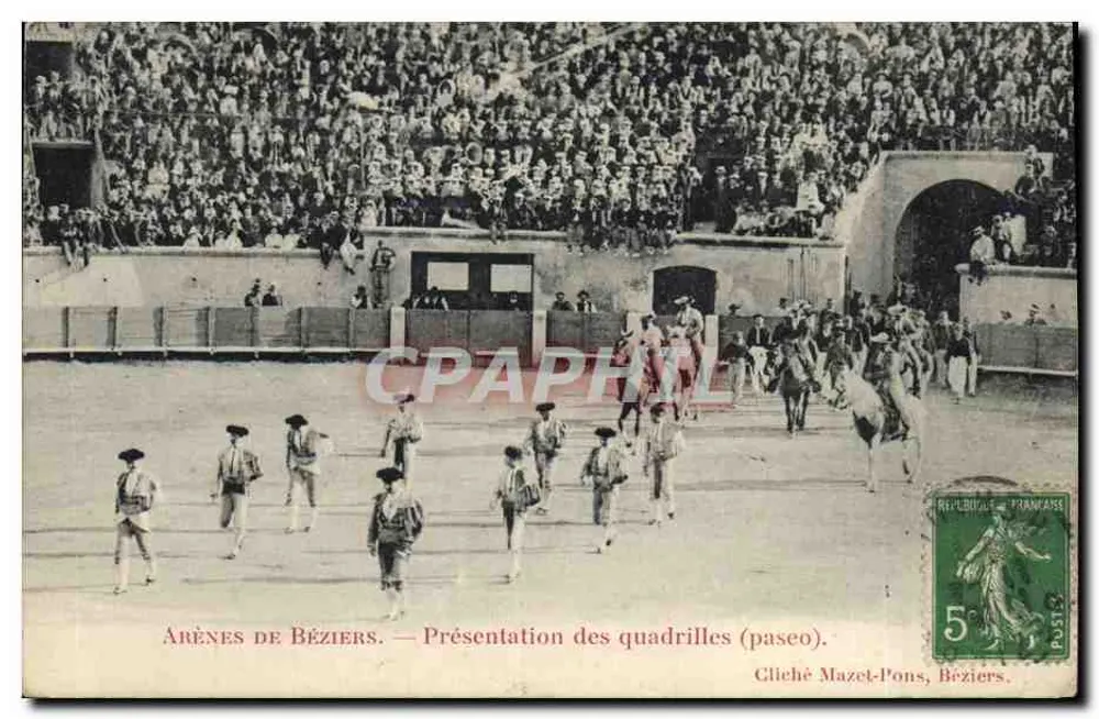 Arènes de Béziers — Présentation des quadrilles (paseco) — Cliché Mazel-Pons, Béziers - Vorderseite