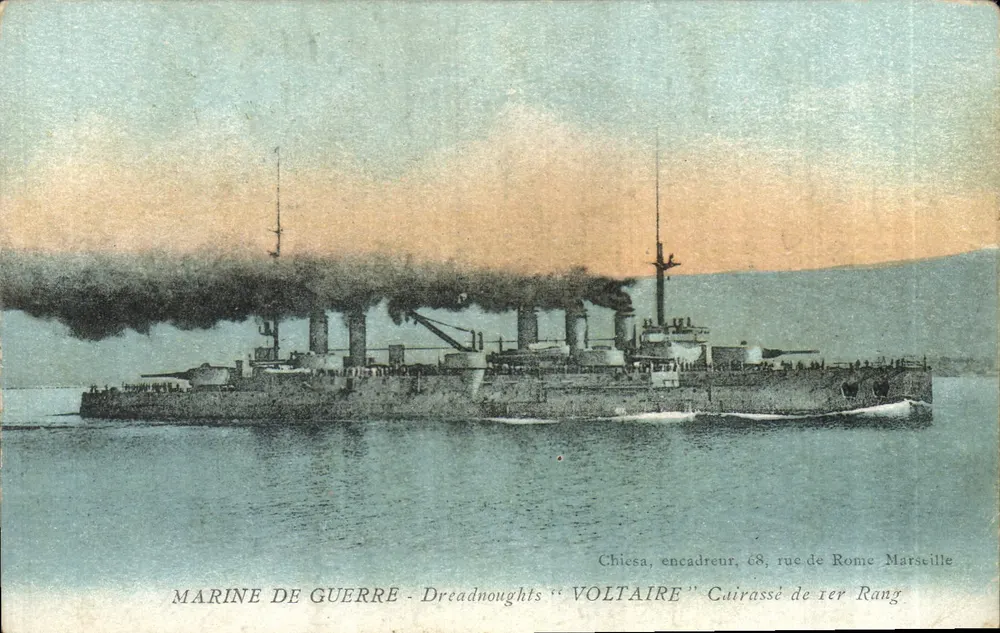 Dreadnought "Voltaire" — Kriegsschiff — Chiesa, Bilderrahmenhersteller, 68, rue de Rome, Marseille - Vorderseite