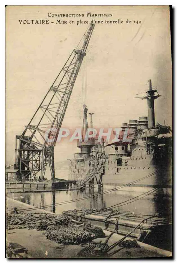 Voltaire - Aufstellung einer 240 mm Turm - Marinebau - Vorderseite