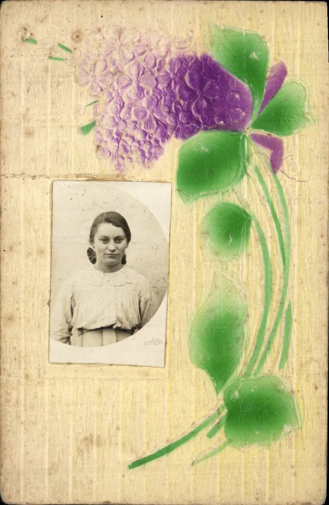 Frau — gerahmtes Portrait von einem Lilienstrauß — unbekannte Serie - Vorderseite
