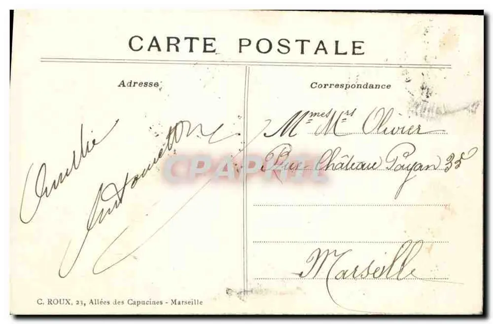 Rosada na mão — desenho de rosa — editor C. ROUX, 21 Allées des Capucines - Marseille - Verso