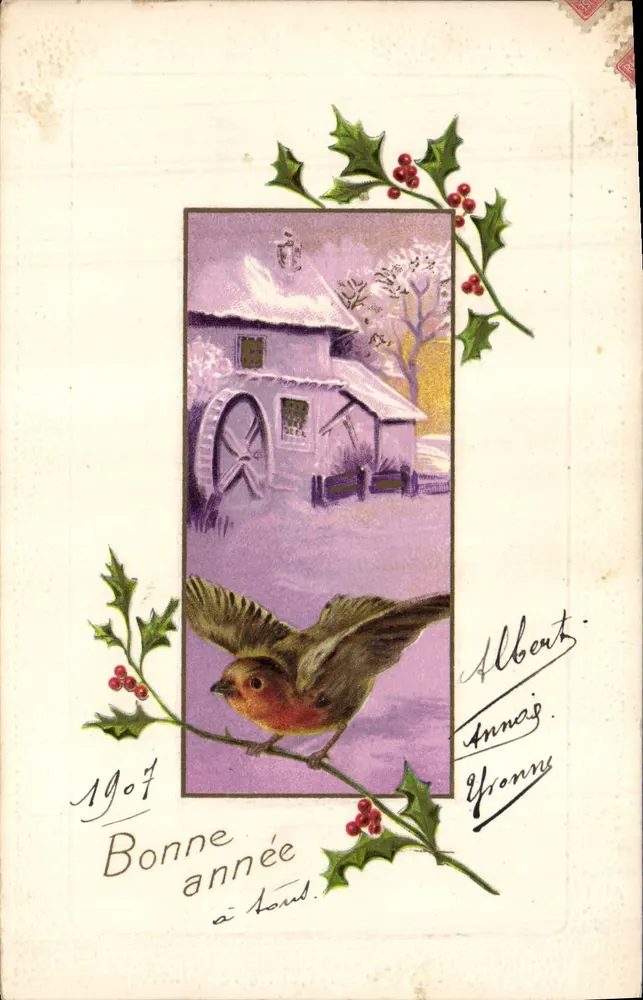 Paisagem invernal com moinho de água — 1907 — editor não identificado, número de série 1051 - Frente