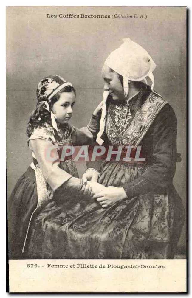 Frau und Mädchen aus Plougastral-Daoulas — Die Bretonischen Kopfbedeckungen (Sammlung E.H.) — Plougastral-Daoulas - Vorderseite