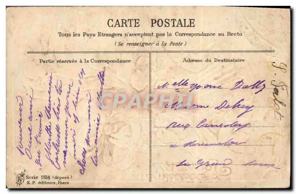 Flores de pensamento — Lembrança afetuosa — K.F. editores, Paris, série 1858 - Verso