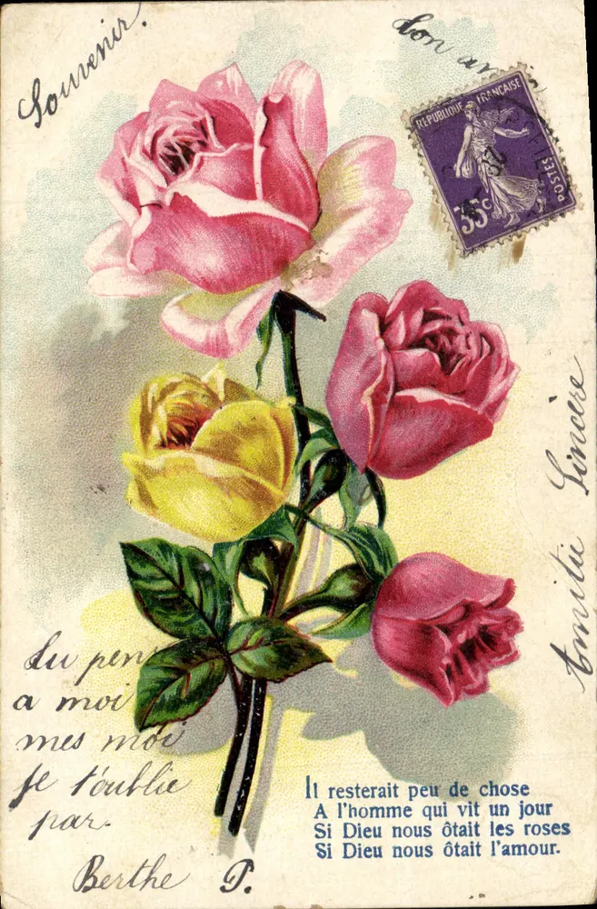 Bouquet van rozen — poëtisch tekst — uitgever onbekend, serie 2034 - Voorkant