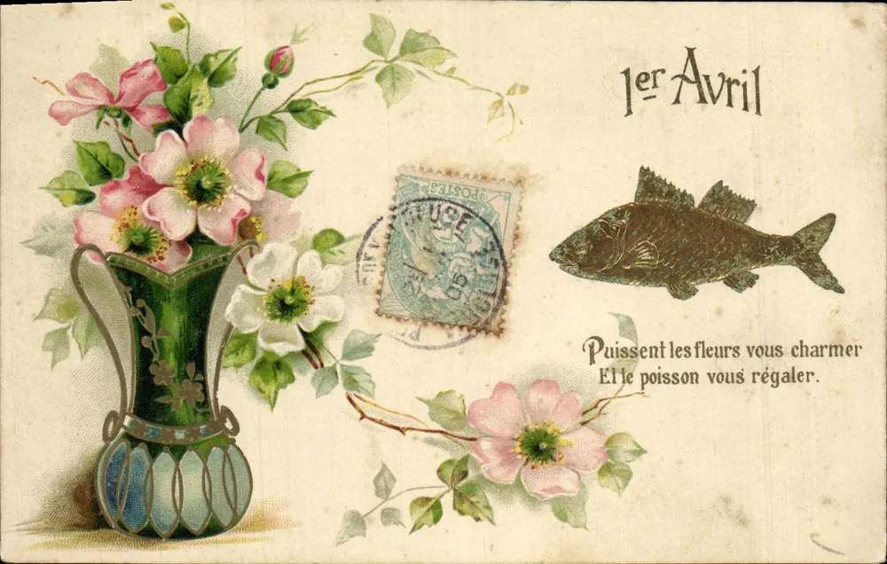 Blumen und Fisch — 1. April — Unbekannter Verlag - Vorderseite