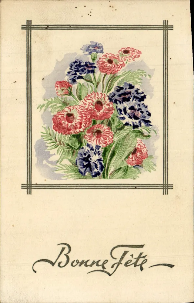 Bouquet de fleurs — Bonne Fête — Karta pocztowa - Awers