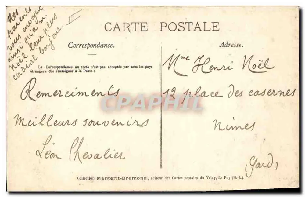 Lace von Le Puy — Sammlung der Syndikalen Kammer — Tour Pannessac und Place du Breuil - Rückseite