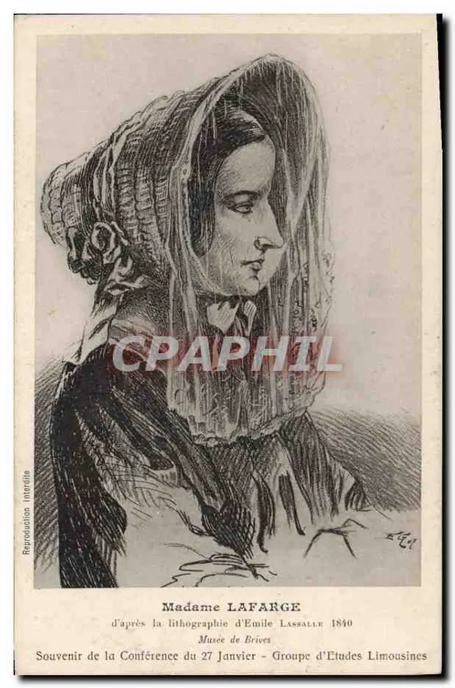 Madame Lafarge — litografia de Émile Lassalle 1840 — Musée de Brives, Groupe d'Études Limousines - Frente
