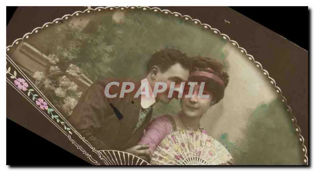Paar im Freien — sepia-Foto mit Verzierung — Verleger unbekannt - Vorderseite