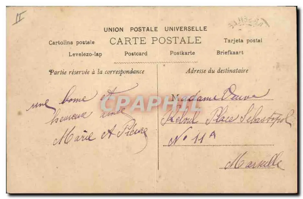 Frau, die auf einem Bank sitzt — Landschaftsszene mit Fächer — Verlag Revillager, Nantes, Nr. 14-82 - Rückseite
