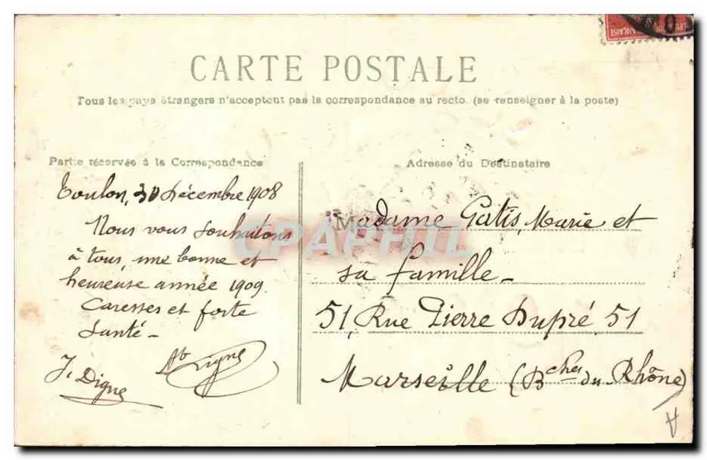 Bom Ano 1909 — decoração de visco e flores — editor não visível - Verso