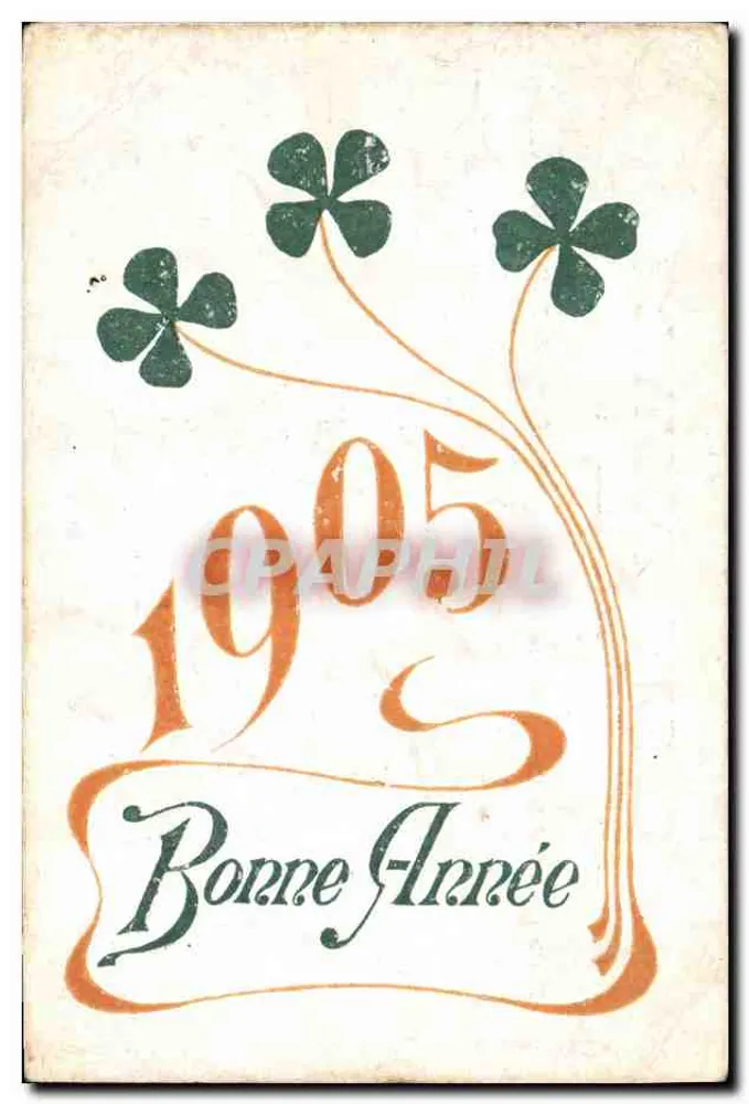 Guten Jahresbeginn 1905 — Kleeblätter und Dekorationen — unbekannter Verlag - Vorderseite
