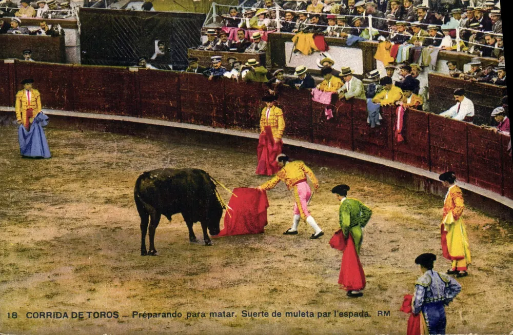 Corrida de Toros — Vorbereitung zum Töten. Muleta-Pass für das Schwert. RM — Edition Rostan & Murier, Nice - Vorderseite
