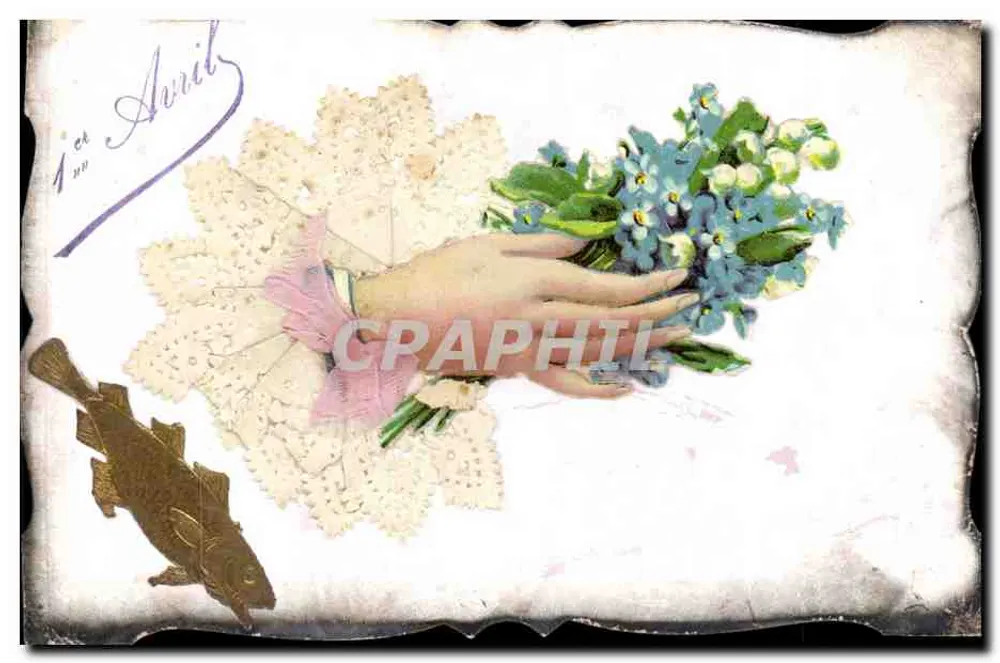 Mão segurando um buquê de flores — 1º de Abril — editor não visível - Frente