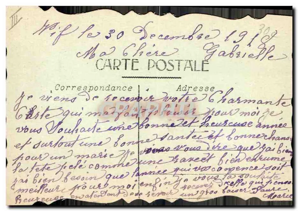 Arranjo de rosas e hortelã — Boa e Feliz Ano — Carta postal de Natal 1912 - Verso