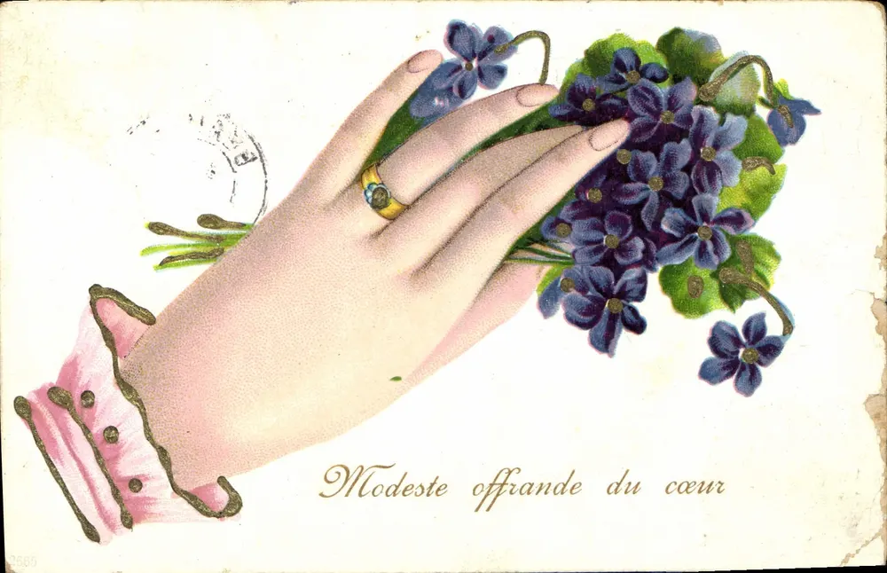 Main offrant un bouquet de violettes — Modeste offrande du cœur — L. & R. série 2665 - Awers