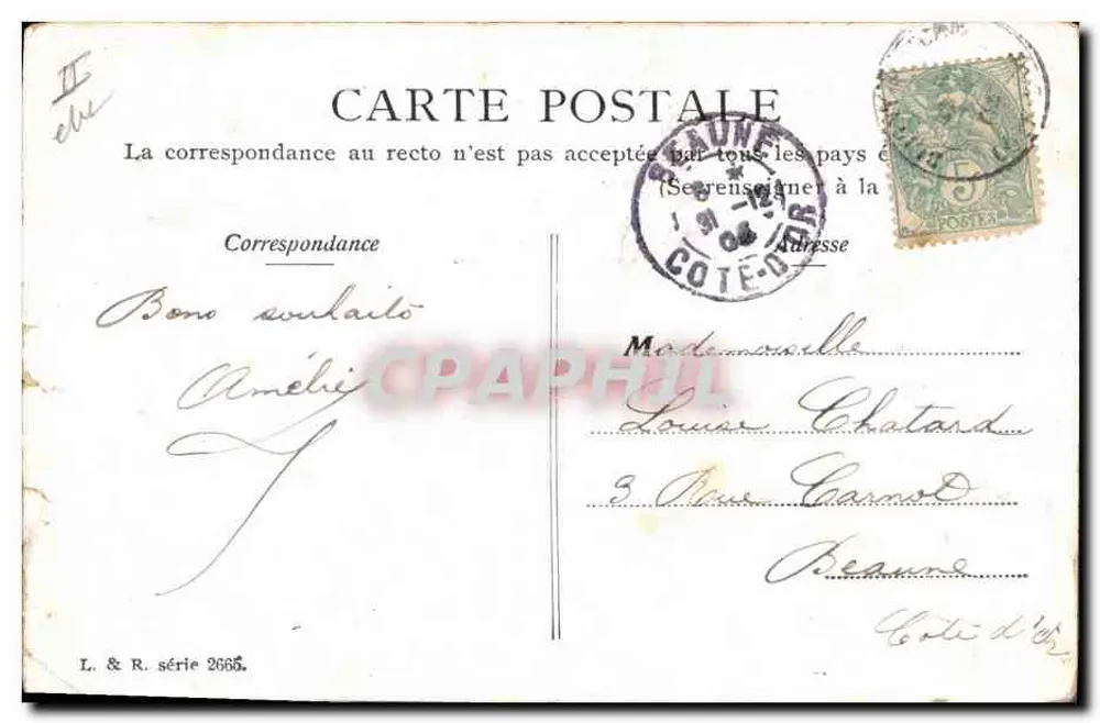Main offrant un bouquet de violettes — Modeste offrande du cœur — L. & R. série 2665 - Rewers