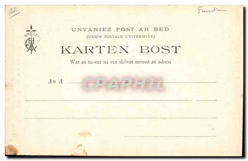 Bretonische Kopfbedeckungen — Frau von Lanriec (Umgebung von Concarneau) — Sammlung E.H. n°599 - Rückseite