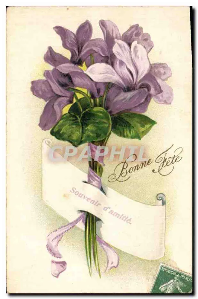 Buquê de violetas — Lembrança de amizade — Boa festa — Editor desconhecido - Frente