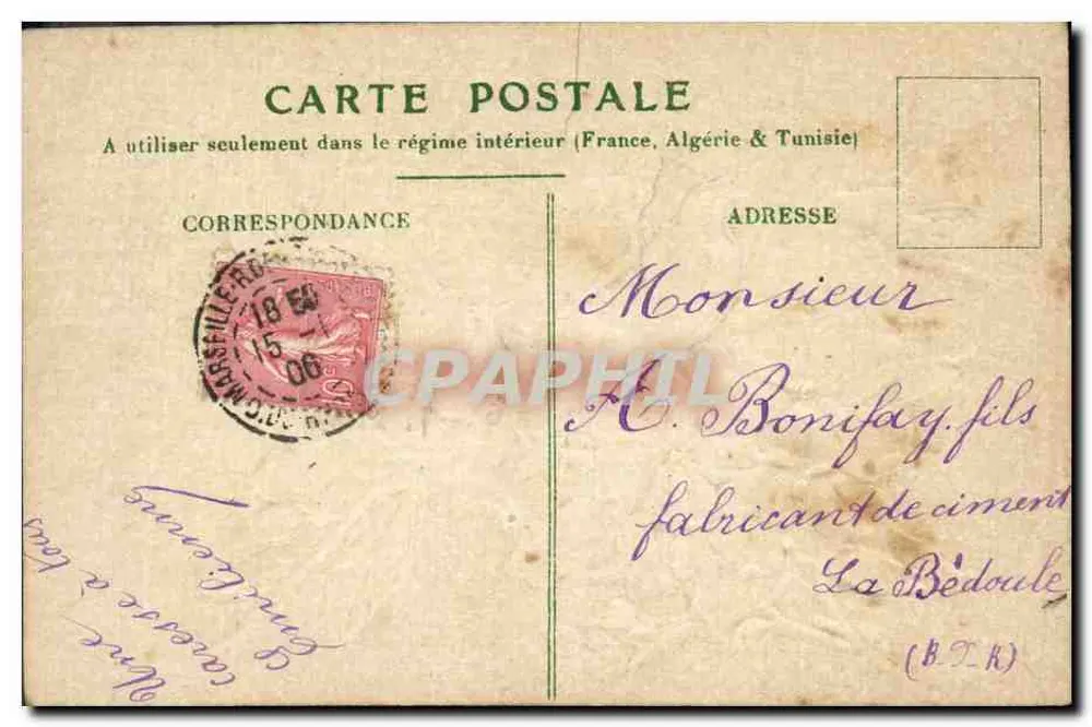 Flores e pássaros — Boas Festas — Carta postal francesa - Verso