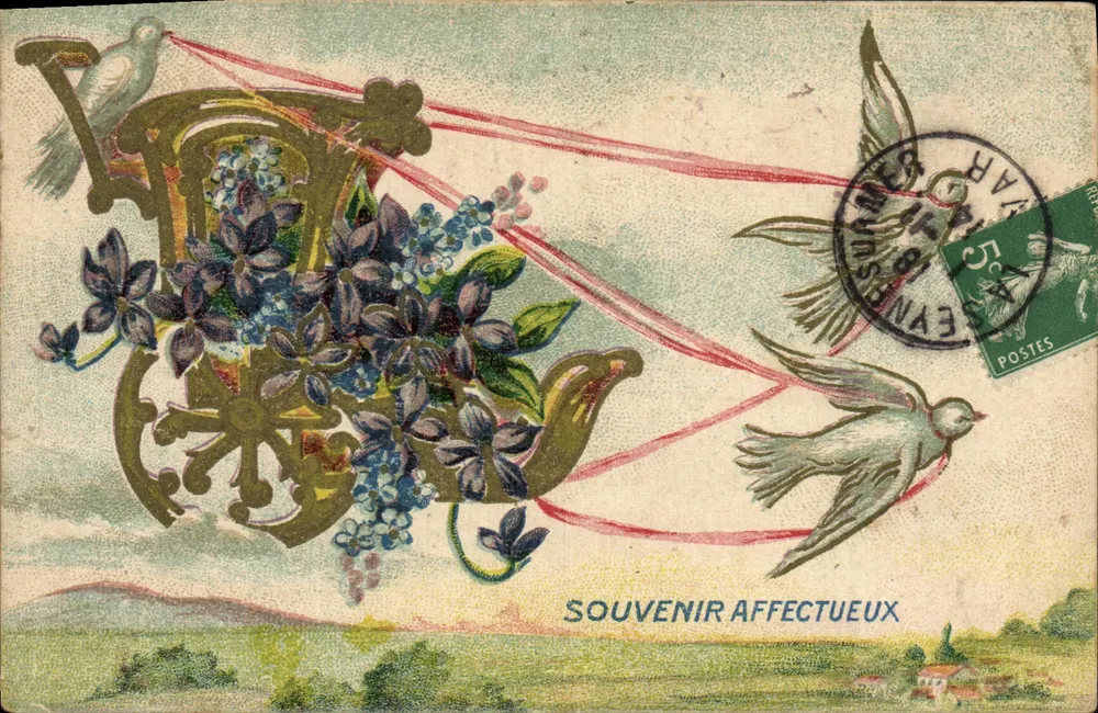 Cochon de lait orné de fleurs — Souvenir affectueux — éditeur non visible - Anverso