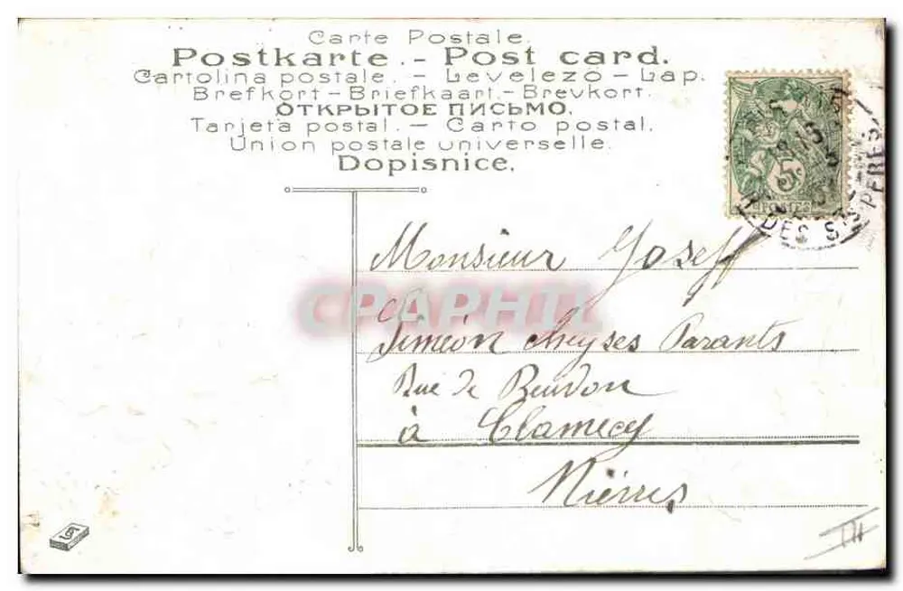 Violetas e pomba — Feliz aniversário — Coulon - Verso