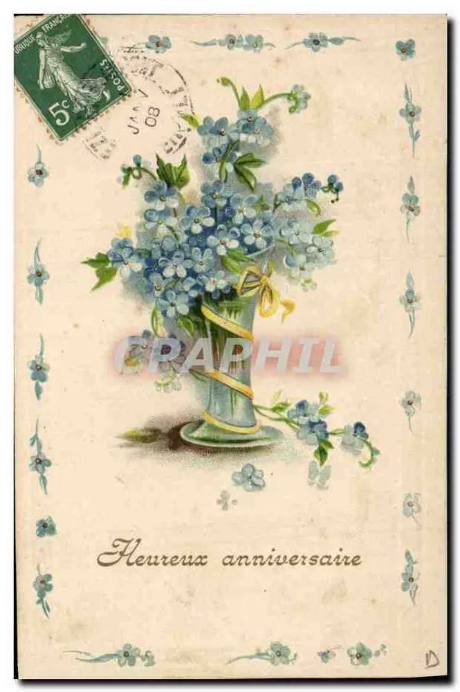 Arranjo de flores azuis — Aniversário — Editor desconhecido, número de série não visível - Frente