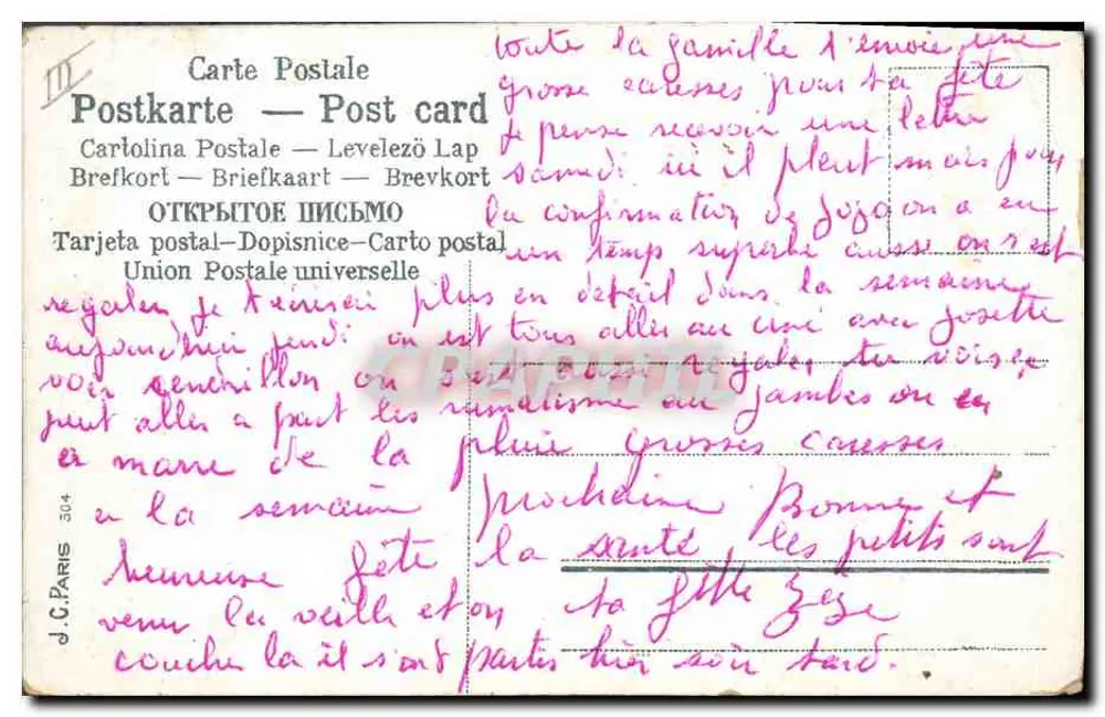 Twee handen die elkaar vasthouden — viooltjes — uitgever J.C. Paris n° 304 - Achterkant