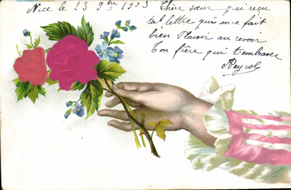 Mão oferecendo rosas — NICE — editor não visível - Frente