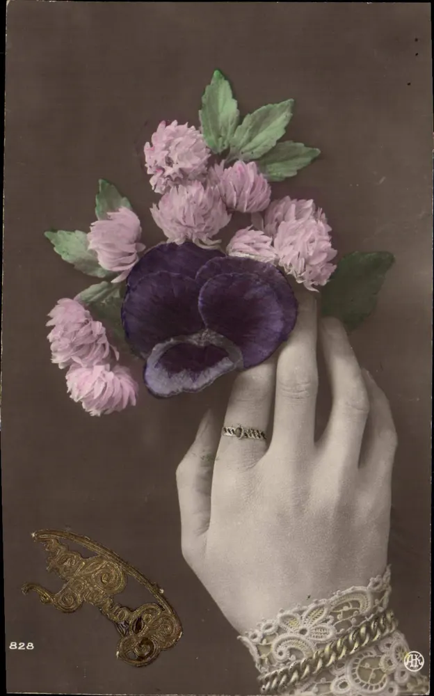 Mão segurando um arranjo de flores — editor RH n°828 - Frente