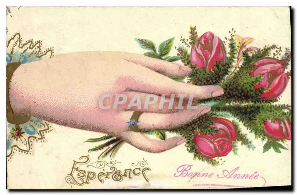 Hand die een bos tulpen vasthoudt — Hoop — Goed Nieuwjaar — onbekende uitgever - Voorkant