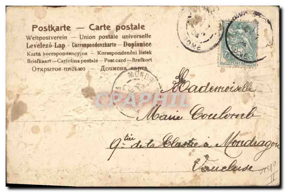 Mão oferecendo um arranjo — Carte postale universelle — União Postal Mundial - Verso