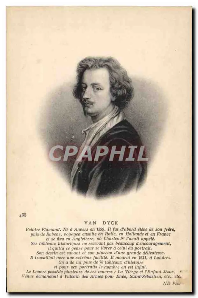 Van Dyck — Vlaamse schilder, gegraveerd portret — ND Phot, n° 435 - Voorkant
